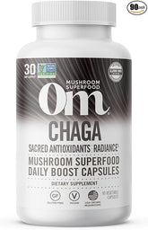 Om Mushroom Superfood Chaga Mushroom Capsules Superfood Supplement, 90 Count, 30 Days, US Grown, Sacred Antioxidants & Immune Support, Superfood Mushroom Supplement