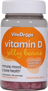 VitaDrops Vitamin D Jelly Beans, Supports Immune Health, Promotes Bone Health, Pectin Based, Vegan & Gluten Free, Mixed Berry Flavor, 90 Jelly Beans, 30 Servings