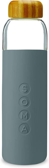 Soma Glass Water Bottle with Silicone Sleeve, BPA-Free, Gray, 17oz