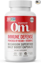 Om Mushroom Superfood Immune Defense Mushroom Capsules Superfood Supplement, 90 Count, 30 Days, Mushroom Blend, Reishi, Turkey Tail, Maitake, Agaricus Blazei, Vitamin C, Vegan
