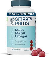 SmartyPants Multivitamin for Men, Gummies: Omega 3 Fish Oil (EPA/DHA), Methylfolate, CoQ10, Vitamin D3, C, Vitamin B12, B6, Vitamin A, K & Zinc for Immune Support, 180 Gummies (30 Day Supply)