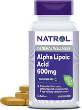 Natrol Alpha Lipoic Acid 600 mg, Dietary Supplement for General Wellness, 45 Tablets, 45 Day Supply
