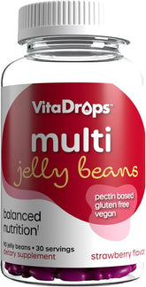 VitaDrops Multivitamin Jelly Beans, Women & Men, Source of Vitamin A C D E B-3 B-6 & Biotin, Supports Immune System, Pectin Based, Vegan & Gluten Free, Strawberry Flavor, 90 Jelly Beans, 30 Servings