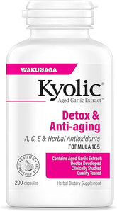 Kyolic Aged Garlic Extract Formula 105, Detox & Anti-Aging, 200 Capsules (Packaging May Vary)