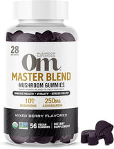 Om Mushroom Superfood Master Blend Mushroom Gummies, 56 Count, 28 Servings, Mixed Berry Flavor, 10 Mushroom Complex, Lions Mane, Chaga, Cordyceps, Adaptogens for Immune Health, Vitality, Stress Relief