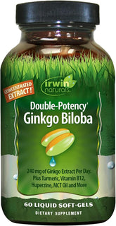 Irwin Naturals Double-Potency Ginkgo Biloba 240mg Extra Strength Brain Health Supplement - Enhance Memory, Mental Focus, Alertness, Concentration & Herbal Energy Booster - 60 Liquid Softgels