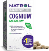 Natrol Cognium Memory Silk Protein Hydrolysate 100mg, Dietary Supplement for Brain Health Support, 60 Tablets, 30 Day Supply