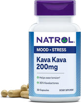 Natrol Mood & Stress Kava Kava 200mg, Dietary Supplement for Relaxation and Eases Tension, 30 Capsules, 15-30 Day Supply