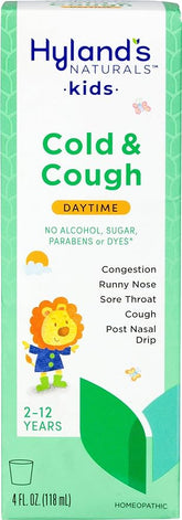 Hyland's Kids Cold & Cough, Daytime Cough Syrup Medicine for Kids Ages 2+, Decongestant, Sore Throat & Allergy Relief, Natural Treatment for Common Cold Symptoms, 4 Fl Oz