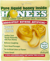 Honees Honey Lemon Cough Drops - 20-Piece, Single Pack Honey-Filled Lozenges | Temporary Relief from Cough | Soothes Sore Throat | All Natural