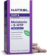 Natrol Advanced Sleep Melatonin + 5HTP, 6mg, Calming Sleep Aid for Restful Sleep, 60 Time-Release Tablets, 60-Day Supply