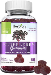 Herbion Naturals Elderberry Gummies with Vitamin C & Zinc Healthy Immune System Support Gummies, 60 Count Pectin Gummies