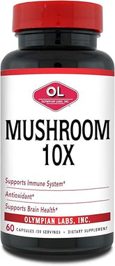 Olympian Labs 10X Mushroom Supplement Capsules - Supports Immune System, Antioxidant, Brain Health - 60 Capsules (30 Servings)