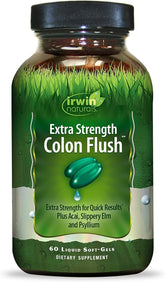 Irwin Naturals Extra Strength Colon Flush Quick & Powerful Digestive + Constipation Support Supplement with Psyllium, Acai, Triphala + Soothing Botanicals - 60 Liquid Softgels
