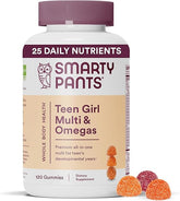SmartyPants Teen Girl Multivitamin Gummies: Omega 3 Fish Oil (EPA/DHA), Vitamin C, D3, B12, Vitamin A, K & Zinc, Gluten Free, Includes Biotin to Support Hair, Skin & Nails, 120 Count (30 Day Supply)