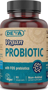 DEVA Vegan Probiotic with FOS Prebiotics Supplement - 2 Billion CFU with 100 MG of Prebiotics Per Serving for Men & Women - Non-Dairy Gluten Free - Naturally Shelf Stable - 90 Capsules