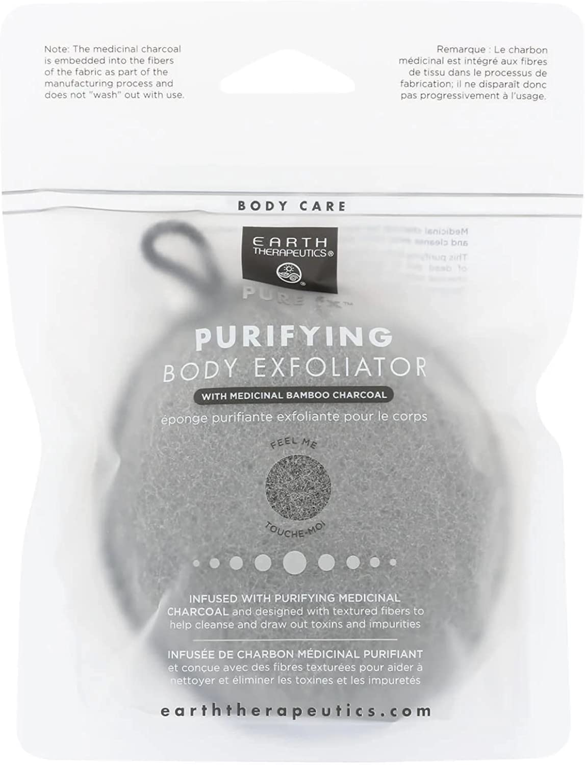 073377073076-EARTH THERAPEUTICS-Purifying Body Exfoliator Sponge - Black Sponge