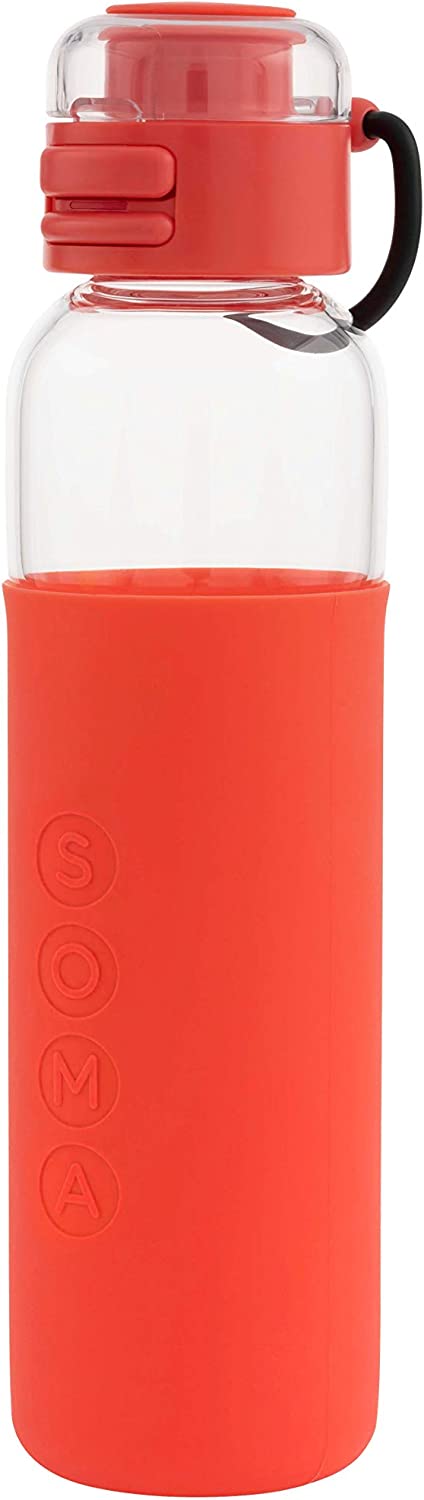 810119025739-SOMA-Glass Water Bottle w/ Sport Cap V2 Coral