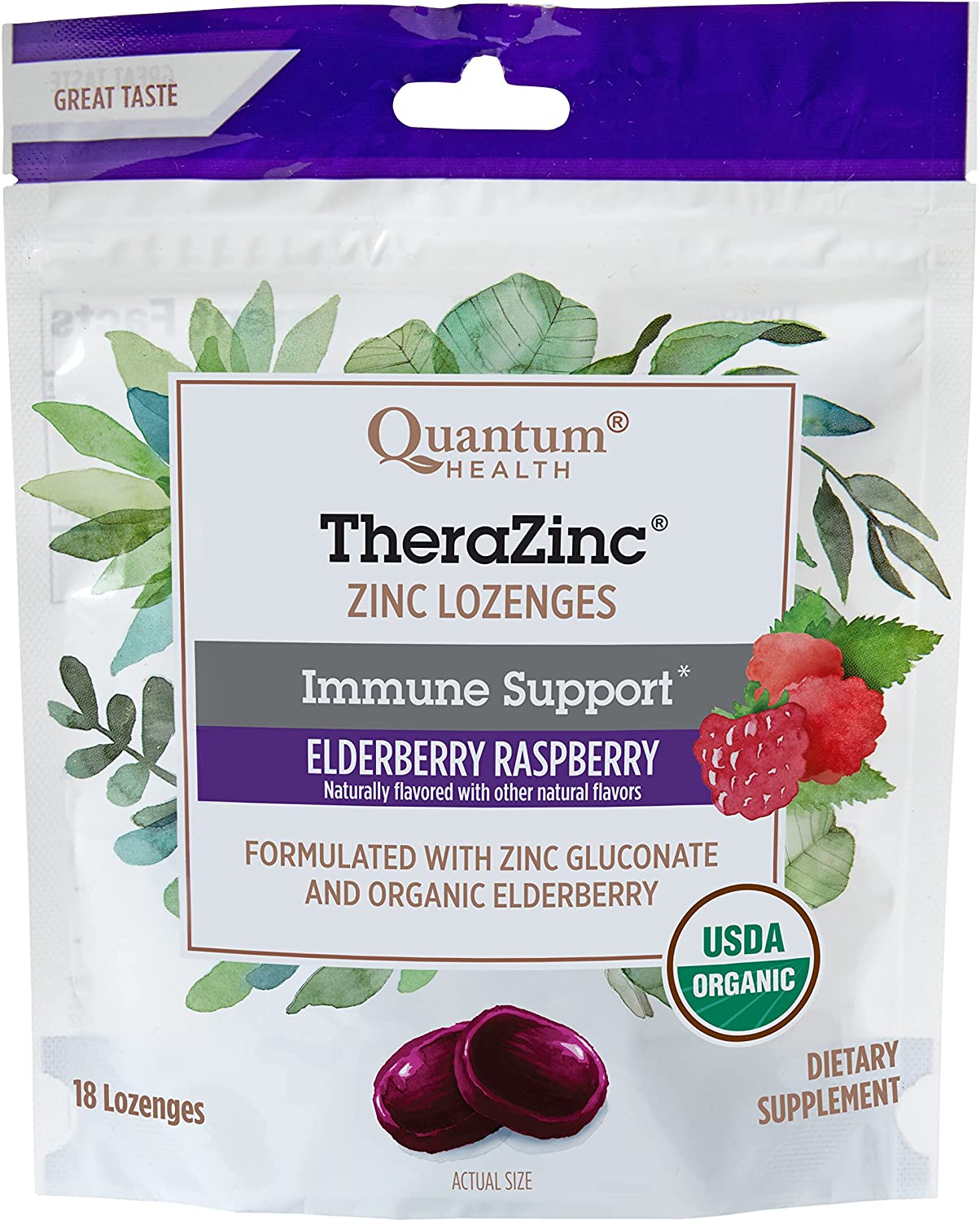 046985211888-QUANTUM-Cough Relief TheraZinc Lozenges Elderberry and Raspberry