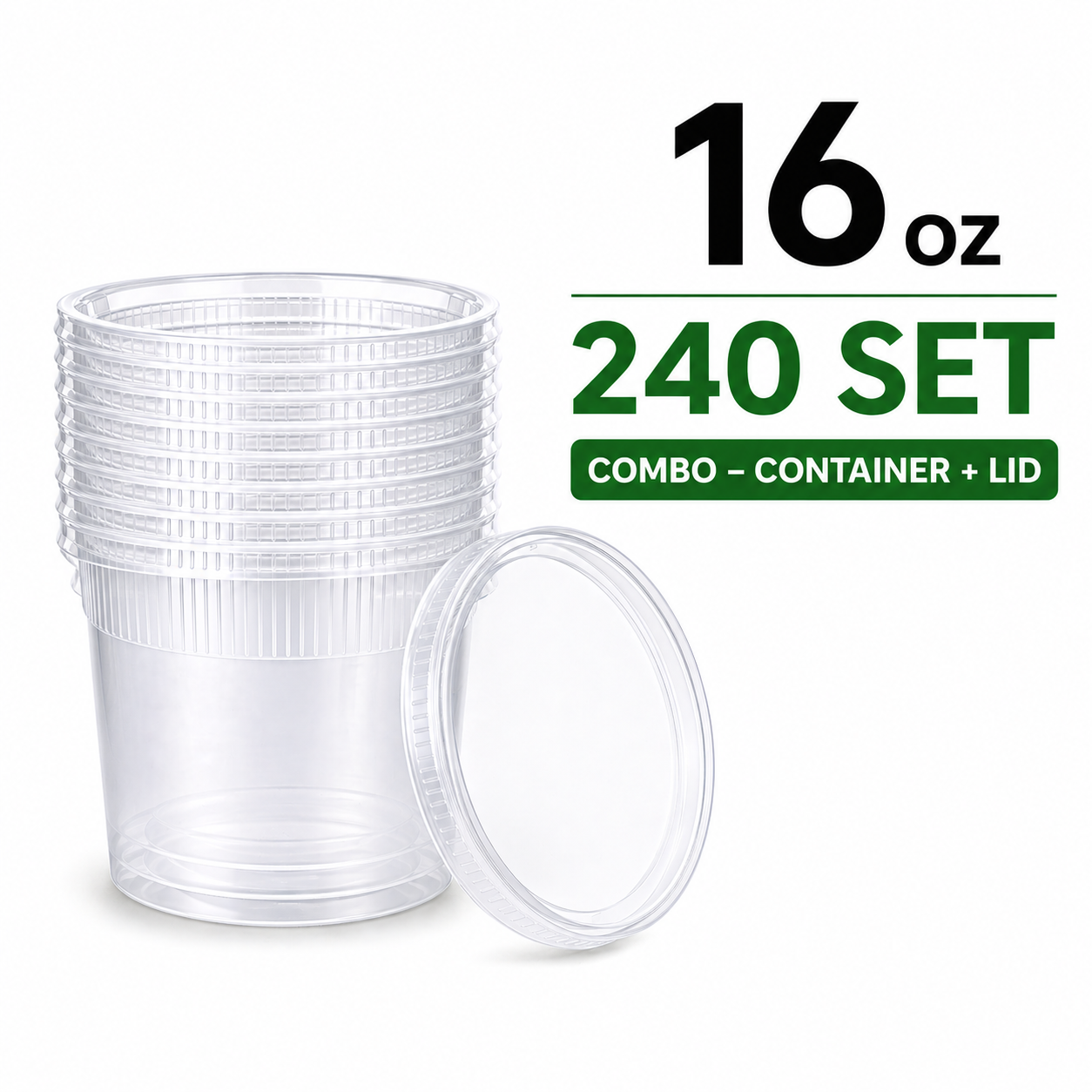16 oz Heavy-Duty PP Deli Containers with Lids – 240 Sets | Microwave & Freezer Safe | Durable, Leak-Resistant & Reusable | Ideal for Food Storage, Meal Prep, Restaurants & Catering