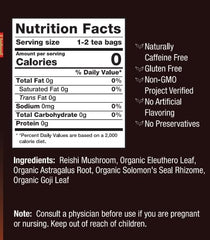 Bravo Tea Reishi Mushroom Herbal Tea, Caffeine Free 20 Tea Bags, 1 count