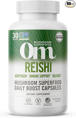 Om Mushroom Superfood Reishi Mushroom Capsules Superfood Supplement, 90 Count, 30 Days, Adaptogen, Stress & Immune Support, Superfood Mushroom Supplement