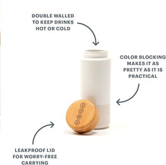 SOMA Insulated Ceramic Mug with Bamboo Lid, Pearl, 12oz