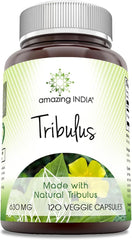 Amazing India Organic Tribulus Supplement | 630 Mg per Serving | 120 Veggie Capsules | Non-GMO | Gluten-Free