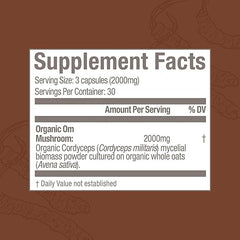 Om Mushroom Superfood Cordyceps Mushroom Capsules Superfood Supplement, 90 Count, 30 Days, Energy, Power, Stamina and Endurance Support, Superfood Supplement for Sports Performance