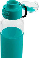SOMA Glass Water Bottle with Silicone Sleeve, Sport Cap, 17-ounce, Aqua