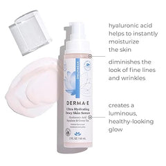 DERMA E Ultra Hydrating Dewy Skin Serum � Moisturizing Facial Treatment with Anti-Aging Squalane, Hyaluronic Acid and Ceramides to Smooth and Replenish, 2 FL Oz