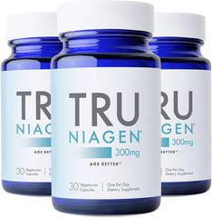 TRU NIAGEN Patented NAD+ Supplement for Anti-Aging, 300mg Niagen 30 Servings | Cellular Energy, Brain, Muscle | Nicotinamide Riboside (NR) 3 Bottles