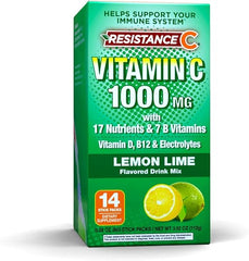 Resistance C Stick Packs 16 Nutrients & 7 B-Vitamins, Help Support Immune System, Powerful Antioxidants, Contains Electrolytes, Green, Lemon-Lime Flavor, 14 Count
