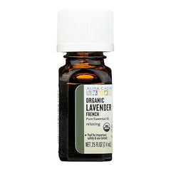 Aura Cacia 100% Pure French Lavender Essential Oil | Certified Organic, GC/MS Tested for Purity | 7.4 ml (0.25 fl. oz.) | Lavandula angustifolia