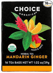 Choice Organics - Organic Mandarin Ginger Tea (1 Pack) - Organic Herbal Tea - 16 Tea Bags