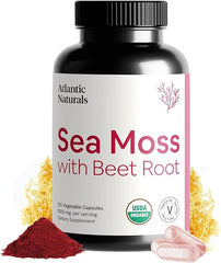 Atlantic Naturals Sea Moss with Beet Root Capsules - Premium Quality Sea Moss Supplement - Sea Moss Superfood to Support Immune Health, Blood Flow, Joint Health & Athletic Performance - 120 ct