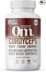 Om Mushroom Superfood Cordyceps Mushroom Capsules Superfood Supplement, 90 Count, 30 Days, Energy, Power, Stamina and Endurance Support, Superfood Supplement for Sports Performance