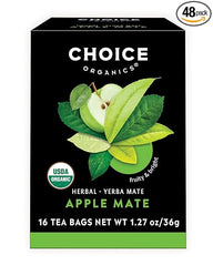 Choice Organics - Organic Apple Mate Tea (3 Pack) - Compostable - Contains Caffeine - 48 Organic Yerba Mate Tea Bags