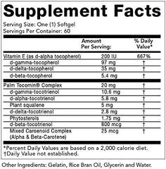 Olympian Labs Vitamin E Complete Tocomin, 200IU 60 Softgels, Fight Free Radicals, Supports Brain, Skin & Hair, 60 Servings