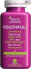 Health Logics Youthful Collagen 6,000 mg | Collagen Peptides Types 1 and 3 with Hyaluronic Acid and Vitamin C | Anti-Aging Collagen for Healthy Joints & Skin | 120 Collagen Tablets
