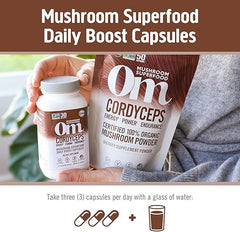 Om Mushroom Superfood Cordyceps Mushroom Capsules Superfood Supplement, 90 Count, 30 Days, Energy, Power, Stamina and Endurance Support, Superfood Supplement for Sports Performance