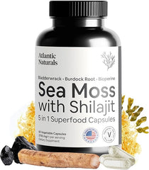Atlantic Naturals Sea Moss with Shilajit 5-in-1 Superfood Capsules - Sea Moss Supplement with Bladderwrack, Burdock Root & Black Pepper - Enhanced Absorption & Vitality - 2705 mg per Serving (60 ct)