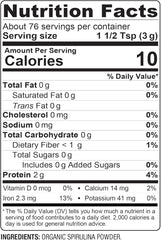 BareOrganics 13132 USDA Organic Raw Spirulina Powder, Whole food supplement, Gluten-Free & Non-GMO, 8 Ounce