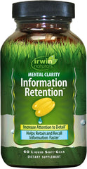 Irwin Naturals Mental Clarity Information Retention - Enhance Attention, Retain & Recall Information Faster - Brain Support Supplement with Ashwagandha, Ginkgo, Rhodiola & Ginseng - 60 Liquid Softgels