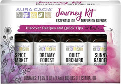 Aura Cacia Journey Essential Diffusion Oils Kit, 4-Pack, Spice Market, Dreamy Forest, Quiet Orchard & Sunny Garden Pure Oils