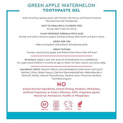 Desert Essence, Green Apple Watermelon Toothpaste Kids Gel, 4.7 oz. - Safe to Swallow, Fluoride Free, SLS Free, Gluten-Free, Vegan, Plant Powered Formula, Great Tasting, Removes Plaque and Buildup
