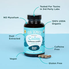 Four Sigmatic Calm Capsules | Vegan Stress Relief Supplement to Promote Positive Mood with Organic Ashwagandha Powder, Organic Reishi Mushroom, Tulsi (Holy Basil Extract), Vitamin B6 | 30 Servings