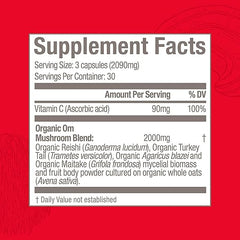 Om Mushroom Superfood Immune Defense Mushroom Capsules Superfood Supplement, 90 Count, 30 Days, Mushroom Blend, Reishi, Turkey Tail, Maitake, Agaricus Blazei, Vitamin C, Vegan