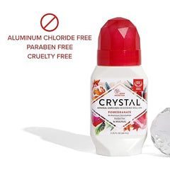 Crystal Mineral Deodorant Roll-On Body Deodorant With 24-Hour Odor Protection, Pomegranate, Non-Sticky Roll-On, No Aluminum Chlorohydrate, 2.25 FL OZ - 1 pack