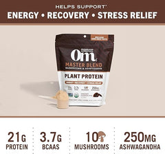 Om Mushroom Superfood Master Blend Plant-Based Protein Powder, 19.26 Ounce, 14 Servings, Creamy Chocolate Protein with 10 Mushroom Complex, Lions Mane, Adaptogens for Optimal Health and Recovery